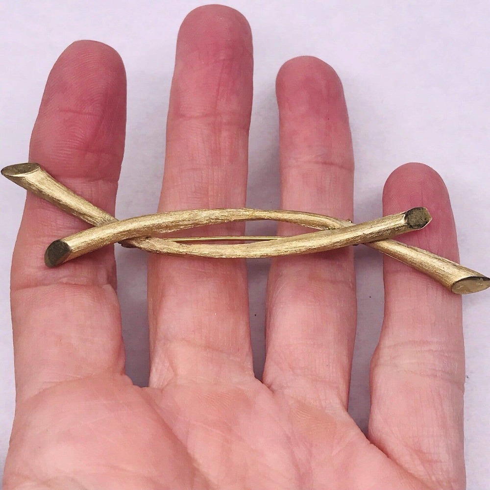 Vtg Judy‎ Lee Brooch Pin Gold Tone Textured Twigs Stamped